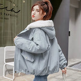 Gwmlk Hooded Fleece Winter Jacket Women Casual Loose Zipper Plus Velvet Warm Parka Female Korean Wild Student Plush Outwear