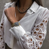 Gwmlk long Lace sleeve White Hollow Out Women Blouse Vintage Button Up Black Shirts Tops 2023 Spring Mesh Design Tops Femme 19948