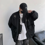 Gwmlk Men Jackets Oversized Korean Women Padded Coats Hip-hop Star Patch Loose Baseball Jacket Streetwear Pockets Cargo Windbreaker