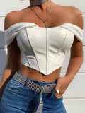 gwmlk PU leather Sexy Bustier Corset Top Off Shoulder Chiffon White Strapless Female Top Cropped Tops Women Clothes