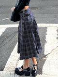 gwmlk Y2K Plaid Striped Pleated Skirts Vintage Prepply BeltCute England Midi Skirts Women Harajuku Streetwear Korean Outfits