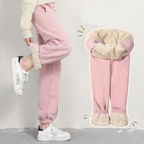 Gwmlk Autumn Winter Thicken Fleece Pants Women Casual Stretch Lace-Up Sport Sweatpants Woman Warm Lambwool Harem Trousers