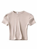 gwmlk Casual 2023 Summer Woman Slim Fit t-shirt tight Cotton Short-Sleeve O-neck tee Crop Tops