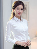 Gwmlk Women Shirt White Shirt Female Long-sleeve Professional Shirt Formal Dress Large Size Work Clothes OL Button Womens Tops