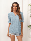 Gwmlk Hollow Out Lace Blouse Shirts Women Summer 2023 V Neck Short Flare Sleeve Blouse Ladies Top Solid Sexy Boho Blusas 20937