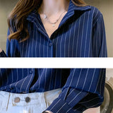 Gwmlk Woman Blouses 2023 Chiffon Long Sleeve Shirt Tops Woman White Blouse Shirts Striped Top Pretty and Cheap Women&#39;s Blouses