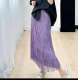 Gwmlk Summer New Pleated Niche Tassle Long Skirts Women Fashion All-Matching Youthful-Looking Slim Long Skirts for Women