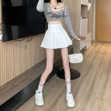 Gwmlk Spring Summer Black White Pleated Skirts Women High-Waisted Anti-Glare Mini Skirt Womens Y2K Streetwear Jk A Line Skirt