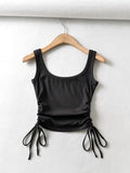 gwmlk Arrival Girls Casual Solid Colour Two Side Drawstring Vest Folds Shirring Sexy Tank&Camis