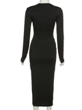 gwmlk Crossed Cleavage Maxi Dress Women Concise Side Spilt Elegant Vestido Lady High Street Bodycon Slim Robe Skirt