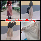 Gwmlk Korean Fashion Contrast Mesh Long Skirt Women Elastic High Waist A-line Pleated Skirts 2023 New Summer Long Tulle Skirt