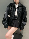 Gwmlk Punk Black Leather Jacket Women Winter Warm Thick Zipper Moto Biker Leather Jacket Casual High Street Leather Coat