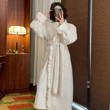 Gwmlk Autumn Winter Flannel Nightgown Women Mid-Length Fashion Coral Fleece Retro Pajamas Home Clothes