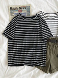 gwmlk Short Sleeve Korean O-Neck Casual Fashion Shirt Camiseta Feminina Tops T Shirt Women Solid Color Striped Punk T-shirt