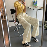 Gwmlk Summer Green Wide Leg Pants for Women Fashion High Waist Thin Loose Suitpants Woman Korean Casual Straight Trousers