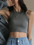 gwmlk Knitted Women's Vest Halter Tanks White Crop Top Ribbed Female Sexy Short Casual Fitness Basic Off Shoulder Summer Clothing