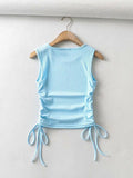 gwmlk Summer NEW Arrival Women Solid Color Sexy Causal Crop Top With String Both Side Club For Fashion Ladies