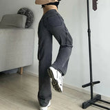 Gwmlk Vintage 90s Streetwear Cargo Pants Women All-match Pockets Baggy Wide Leg Jeans Woman High Waist Straight Denim Trouser