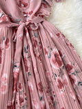 gwmlk Bohemian Vacation Chiffon Long Dress Women Black/Blue/Pink/Beige Pleated Vestidos Female Ruffle Robe 2023 New Fashion