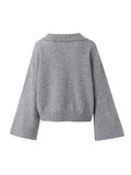 Gwmlk TRAF Women Large Turn-Down Collar Knitted Sweater Slit Cuffs Autumn Winter Ladies V-Neck Loose Knitted Sweater Tops