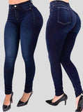 Gwmlk Women Office Lady Elastic Jean Leggings Pants High Waist Peach Hip Slim Seamless Pencil Denim Trousers Casual Jeans