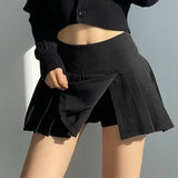 Gwmlk Pleated Skirts Women Sexy Slim Side Split Anti-Glare Mini Skirt Female All-Match Solid Color High Waist A Line Skirt