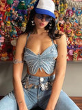 gwmlk y2k Butterfly Jeans Crop Top Backless Strap Camis Sexy Blue Cute Party Sweats Women Beach Holiday Mini Vest Summer Tee