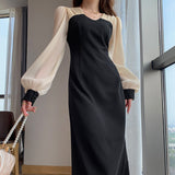 Gwmlk Dress Long-sleeved Hepburn Style Spring New Mid-length Skirt French Style Dresses