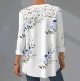 Gwmlk Summer Printed Lace Blouse Women 2023 V-neck Casual Loose Half Sleeve Tops Ladies Hollow Out Shirt Blusas Mujer 21578