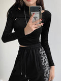 gwmlk Knitted Crop Tops Women New Fitness Fake Two-piece T-shirt Female Black White Long Sleeve Tops