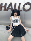 gwmlk Punk Goth Crop Tops Women’s Summer Skull Print Vest Top Black White Fashion Round Neck Sleeveless Slim Tank Top Mujer