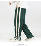 Gwmlk Men's Striped Slit Pants Spring Autumn Straight Wide Leg Trousers High Street Loose Casual Trousers 2023 Fashion Men Clothing