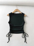 gwmlk Summer NEW Arrival Women Solid Color Sexy Causal Crop Top With String Both Side Club For Fashion Ladies