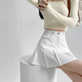 Gwmlk Vintage High Waist Pleated Skirt Women College Style Uniforms Safety Pants Mini Skirts Woman Korean Street Slim A-Line Skirt