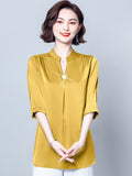 Gwmlk Women's Blouse Fashion Solid Tops for Women Half Length Sleeve Top V-neck Loose 2023 Female Clothing OL Basic Sexy Blouse