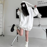 Gwmlk Mall Gothic Kawaii Zipper Hooded Sweater Women Punk Rabbit Ear White Top Y2K Fairy Grunge Street Clothes