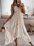 Gwmlk Lady Summer Lace Dress Holiday V Neck Spaghetti Strap Sundress Boho White Maxi Dress for Women Vestidos De Mujer 22194