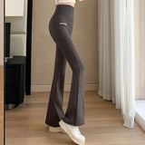 Gwmlk Spring Summer Skinny Flared Pants Women Thin High Waist Pocket Wide Leg Trousers Female Elastic Sports Jogging Pants