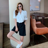 Gwmlk 2023 Spring Summer Cropped Jacket Women Korean Style Office Short Sleeve Blazer Woman All-Match Simple Button Outwear