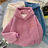 Gwmlk Fashion Pink Sweet Hooded Sweatshirts Women Harajuku Letter Print Pocket Hoodies Woman Loose Fleece Pullovers Ladies