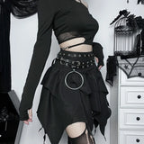 Gwmlk Punk Black Irregular Fairy Grunge Skirt Women Gothic Sexy E-Girl Fluffy Skirts Y2K Clothes