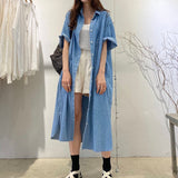 Gwmlk Women Summer Dress 2023 Loose Casual Denim Midi Skirt Single Breasted Cardigan Skirt Temperament Simple Dress