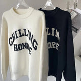 Gwmlk Black White Women Sweater Pullover Korean Fashion Letter Embroidery Knitted Jumper Fall Winter Thick Warm Soft Sweaters