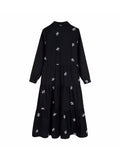 Gwmlk TRAF 2023 Women Vintage Floral Embroidery Casual Midi Shirt Dress Office Lady Chic Long Sleeve Pleat Ruffles Vestidos