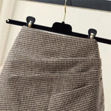 Gwmlk Autumn and Winter New High Waist Slim Irregular A- Line Mini Skirt Femme Winter Woolen Houndstooth Hip Skirt for Women