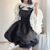 Gwmlk Autumn Goth Jacquard Cake Dress Dark Bow Robe Tunic Dresses Gothic Summer Vestido Feminino Speghetti Strap Cute