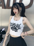 gwmlk Punk Goth Crop Tops Women’s Summer Skull Print Vest Top Black White Fashion Round Neck Sleeveless Slim Tank Top Mujer