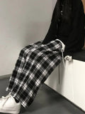 gwmlk and White Plaid pants New Women Casual Loose Wide Leg Trousers Ins Retro Teen Straight Trousers Hiphop Streetwear