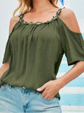 Gwmlk Off Shoulder Summer Blouse with Lace Flower Women 2023 Short Sleeve O-neck Shirt Sexy Lady Solid Top Loose Clothes 24933