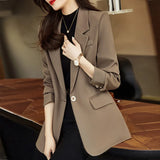 Gwmlk Style Brown Suit Jacket for Women Blazer Spring Autumn Temperament Fashion Casual Coffee Blazer Woman Jacket